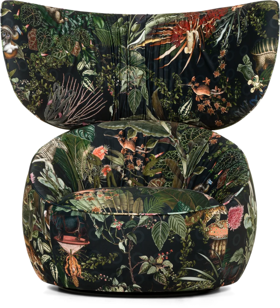 Hana Armchair Wingback Menagerie of Extinct Animals fabric
